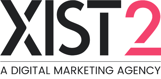 XIST2 logo with dark lettering and a pink 2, tagline: A Digital Marketing Agency