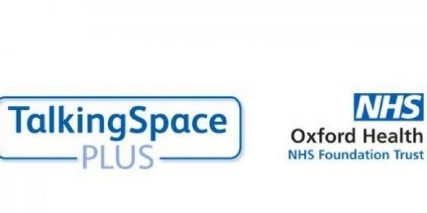 Banner displaying TalkingSpace Plus logo on the left and NHS Oxford Health Foundation Trust logo on the right.