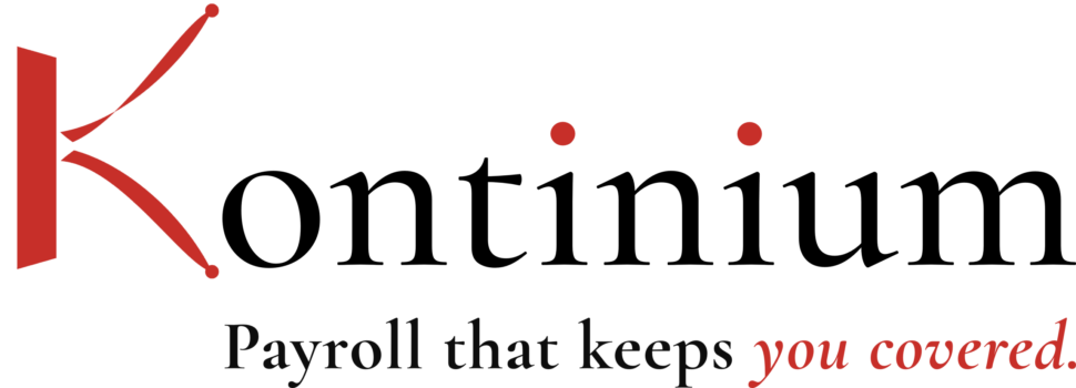 Brand logo featuring a red abstract K symbol and the slogan 'Payroll that keeps you covered'.