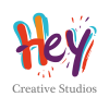 Hey Creative Studio logo: colorful, paint-splashed letters forming the word 'Hey' with 'Creative Studio' beneath.