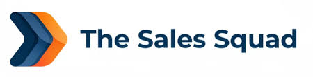 Logo for The Sales Squad with overlapping blue and orange chevron shapes beside the text 'The Sales Squad'.