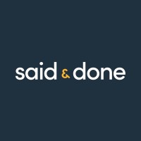 Brand logo: said & done in white with a yellow ampersand on a dark blue background.