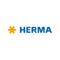 Herma logo: orange star-like symbol followed by blue text 'HERMA'
