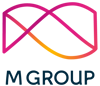 MAGROUP logo: pink gradient infinity loop icon above the blue word MAGROUP.