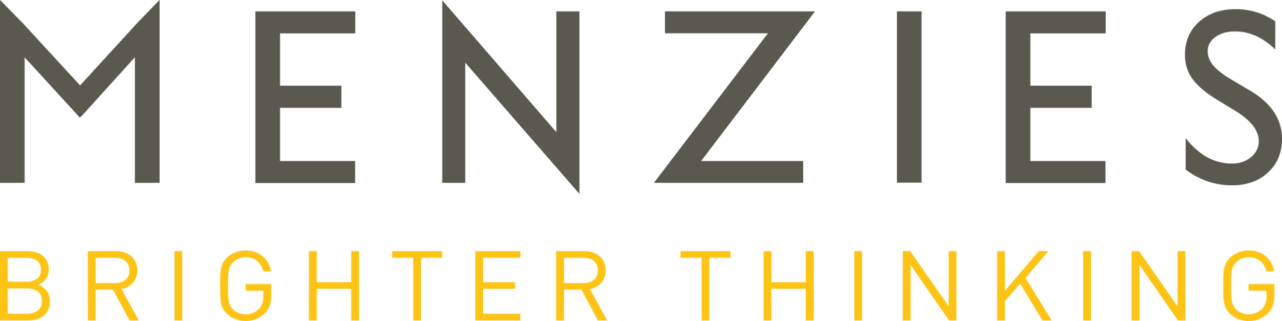 Menzies Brighter Thinking logo with dark gray 'MENZIES' on top and yellow 'BRIGHTER THINKING' tagline below.