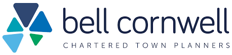 Bell Cornwall Chartered Town Planners logo with a cluster of teal and blue triangles and the company name, plus the subtitle 'Chartered Town Planners'