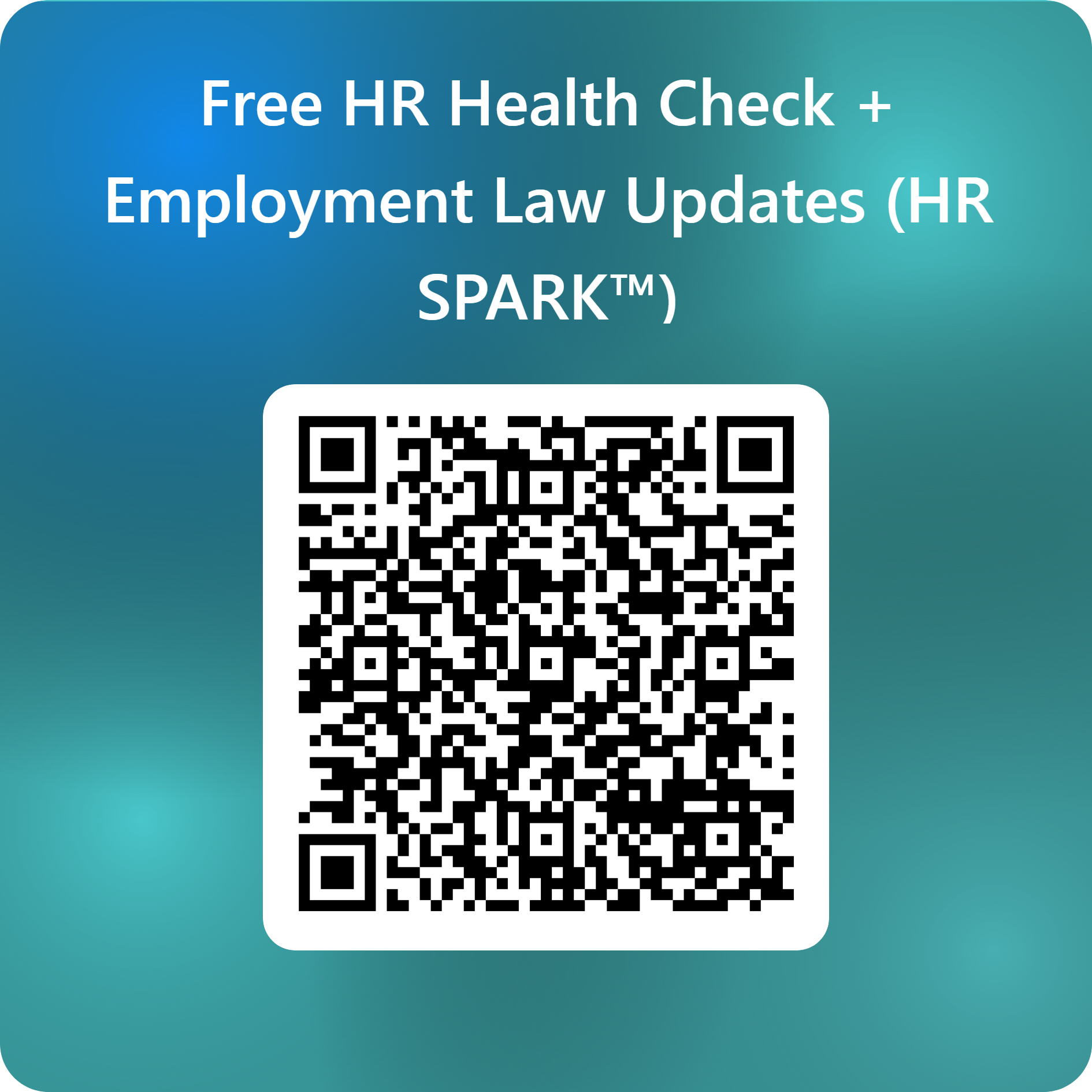 Promotional banner for Free HR Health Check and Employment Law Updates (HR SPARK™) with a QR code