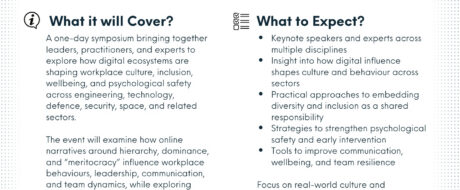 Event header banner for ELS: 'Understanding the Manosphere Effect Across High-Performance Sectors' with subtitle 'Building Inclusive, Safe Workplaces' on a blue left panel and illustrated figures on the right.