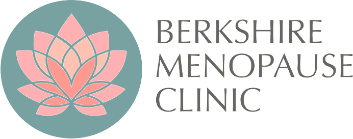 Logo for Berkshire Menopause Clinic: teal circle with a pink lotus, and the clinic name to the right.
