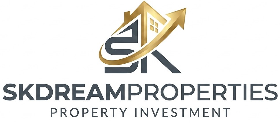 Brand logo: SKDREAMPROPERTIES Property Investment, with a stylized house and upward arrow above the name