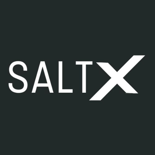 SALT X logo in white letters on a dark gray background