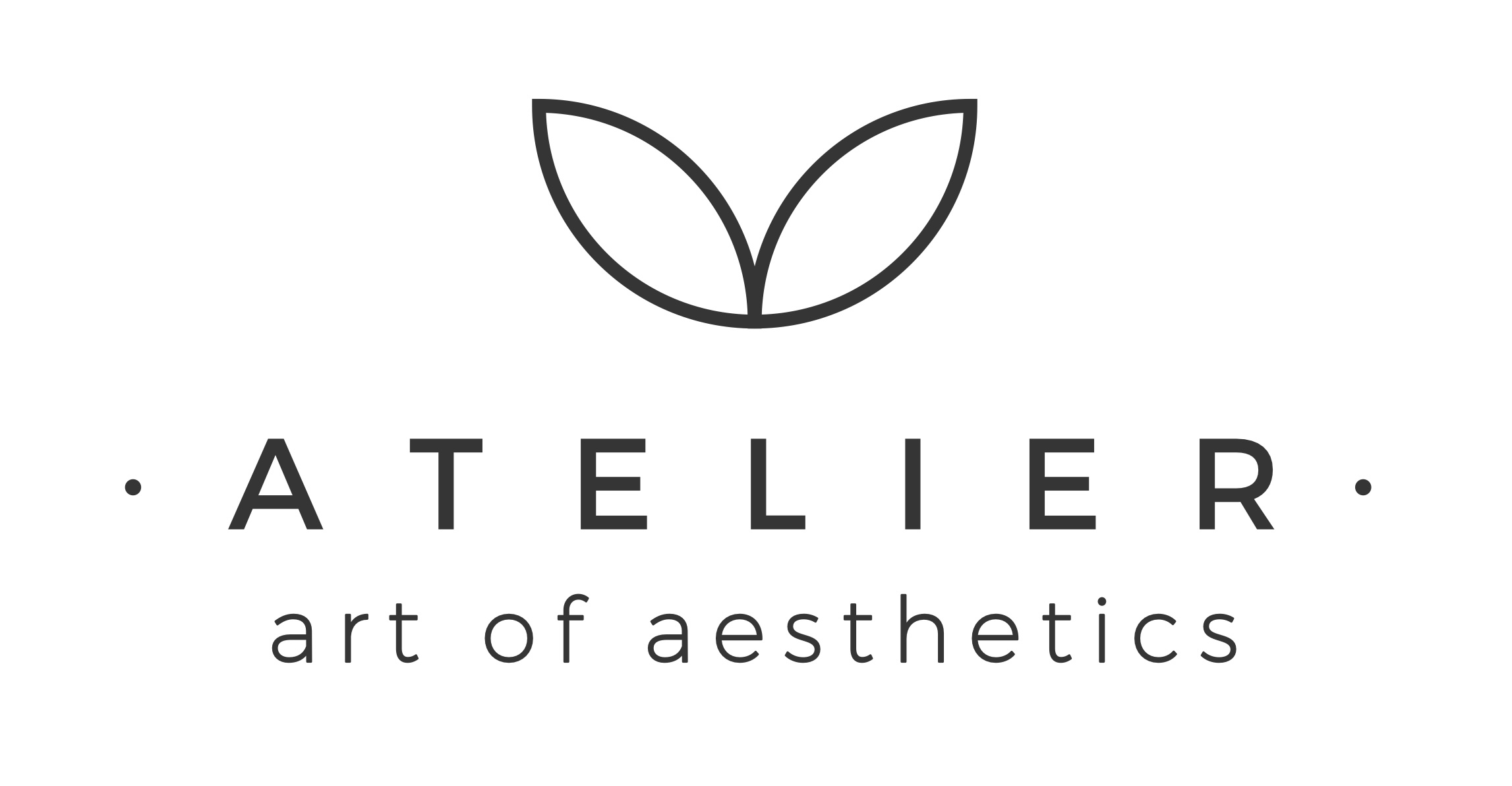 Logo for Atelier — a leaf-like emblem above the word 'ATELIER' with the slogan 'art of aesthetics' underneath (brand mark)