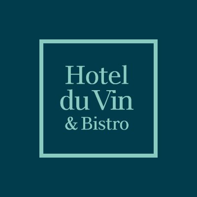 Hotel du Vin & Bistro logo: pale mint text inside a pale mint square frame on a dark teal background.