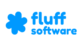 Fluff Software logo: a blue flower icon followed by the blue wordmark 'fluff software'.