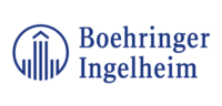Boehringer Ingelheim logo: blue circular emblem with vertical bars forming a building and a small roof, beside the blue wordmark 'Boehringer Ingelheim'.