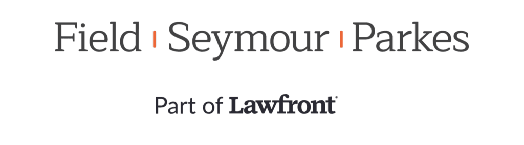 Brand logo reading Field | Seymour | Parkes with orange separators, part of Lawfront
