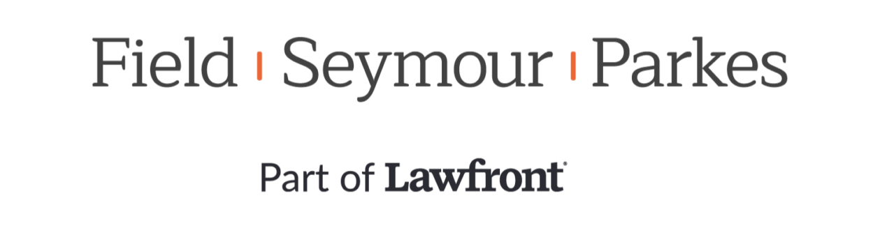 Brand logo reading Field | Seymour | Parkes with orange separators, part of Lawfront