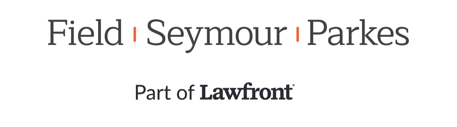 Brand logo reading Field | Seymour | Parkes with orange separators, part of Lawfront