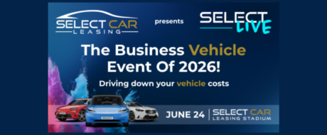 Promotional banner for The Business Vehicle Event Of 2026 by Select Car Leasing with colorful cars and date June 24 at Select Car Leasing Stadium.
