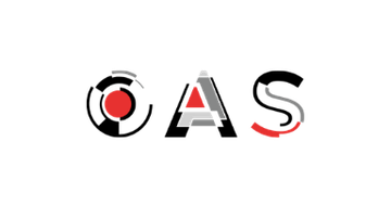 Abstract three-part logo: a red circle with a gray arc above, a red-and-gray triangular shape, and a gray-to-red curved tail.