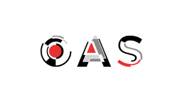 Abstract three-part logo: a red circle with a gray arc above, a red-and-gray triangular shape, and a gray-to-red curved tail.