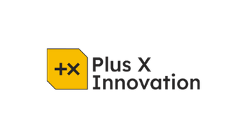 Plus X Innovation logo: yellow square icon with a stylized '+x' followed by the dark gray text 'Plus X Innovation'.