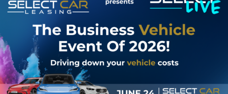 Promotional banner for The Business Vehicle Event of 2026 featuring three cars and SELECT Car Leasing logos.