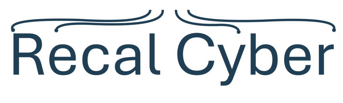 Recall Cyber logo: dark blue wordmark with decorative curved lines arching above the text