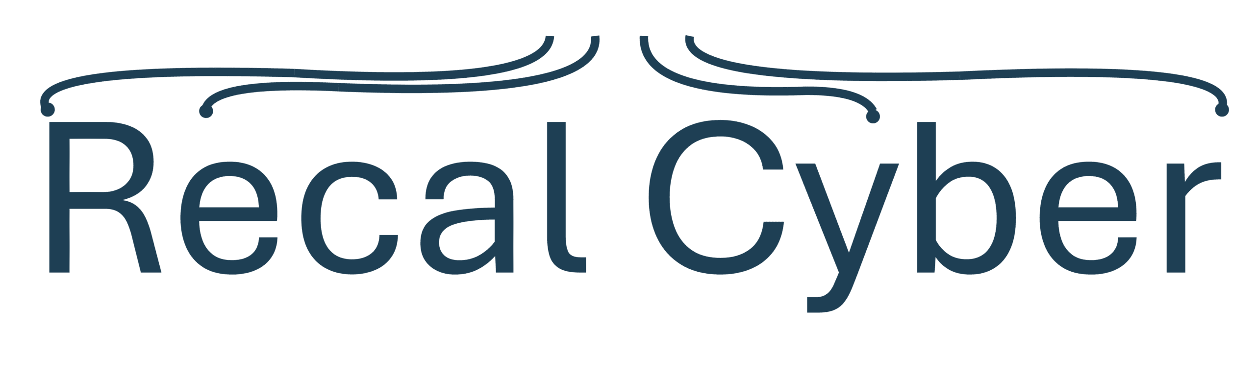 Recall Cyber logo: dark blue wordmark with decorative curved lines arching above the text