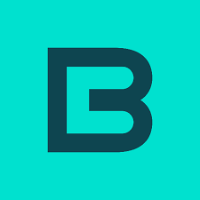 Stylized dark teal letter B logo on a bright teal/aqua background (brand mark)