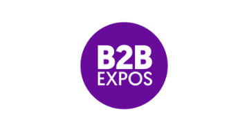 Purple circular B2B EXPOs logo with white text