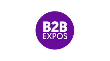 Purple circular B2B EXPOs logo with white text