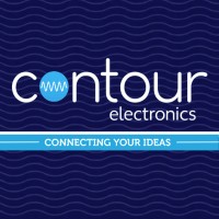 Logo for Contour Electronics with the slogan 'Connecting Your Ideas' on a blue wavy background.