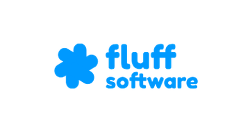 Fluff Software logo: blue four-petal clover icon with the words ‘fluff software’ in rounded blue type