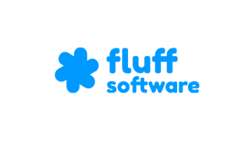 Fluff Software logo: blue four-petal clover icon with the words ‘fluff software’ in rounded blue type
