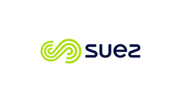 Suez logo: lime-green looping emblem next to dark-blue 'suez' wordmark.