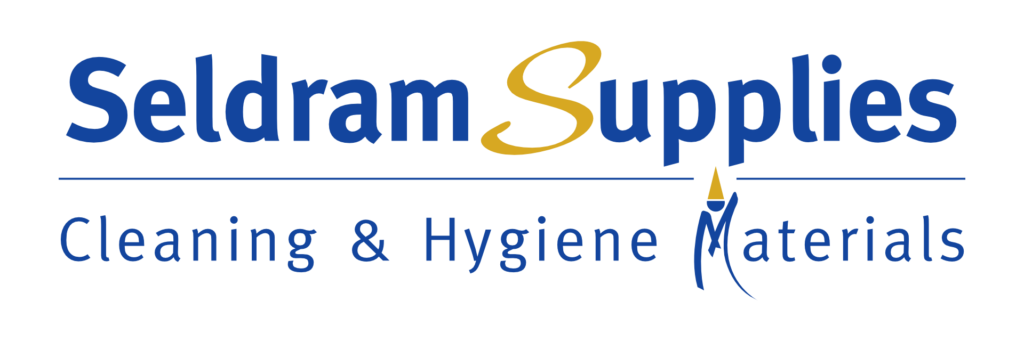 Seldram Supplies logo with blue wordmark, gold decorative S, line separator, and 'Cleaning & Hygiene Materials' tagline.