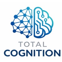 Logo for Total Cognition featuring a split brain — left side dark-blue neural network, right side light-blue circuit board, with 'TOTAL COGNITION' text below.