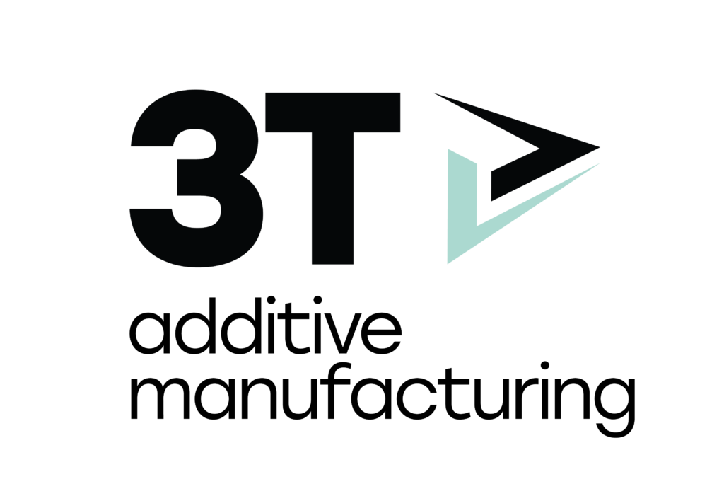 Large black logo with the characters 3 and T followed by a teal forward-pointing arrow to the right