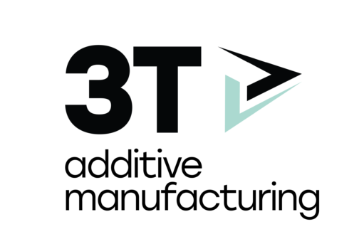 Large black logo with the characters 3 and T followed by a teal forward-pointing arrow to the right