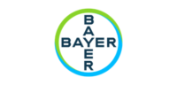Bayer logo: circular gradient ring from green to blue with the word BAYER stacked vertically inside.