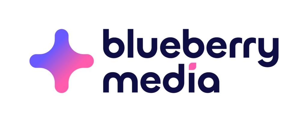 Blueberry Media logo with a purple-pink gradient cross icon to the left and dark blue 'blueberry media' text to the right.