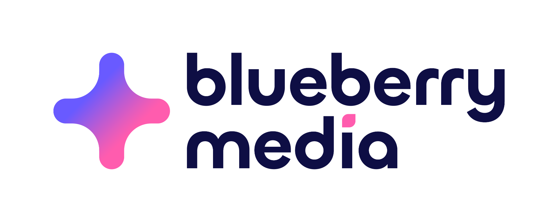 Blueberry Media logo with a purple-pink gradient cross icon to the left and dark blue 'blueberry media' text to the right.