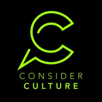 Logo for Consider Culture: lime-green circular arrow forming a C above the words CONSIDER CULTURE on a black background.