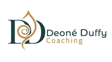 Logo for Deoné Duffy Coaching with teal lettering and a gold decorative initial flourish.
