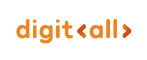 Digit All logo in orange lowercase letters with star-dotted i and angled brackets before and after'all'.