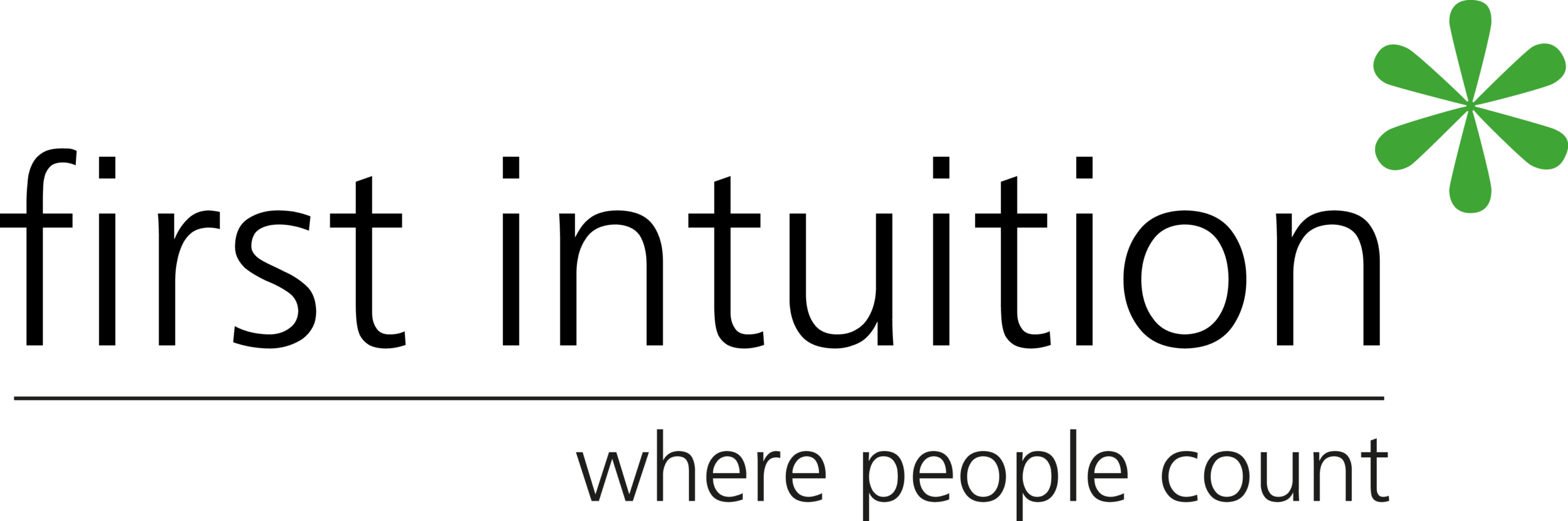 Logo with a green starburst symbol on the right and the text 'where people count' below, on a dark background.