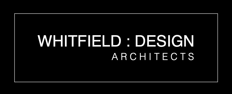 Logo for Whitfield: Design Architects with white text inside a white rectangular outline on a black background.