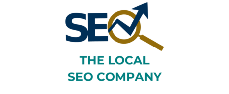 Logo for The Local SEO Company featuring bold 'SEO' text with a magnifying glass and upward arrow, and the words 'THE LOCAL SEO COMPANY' below.