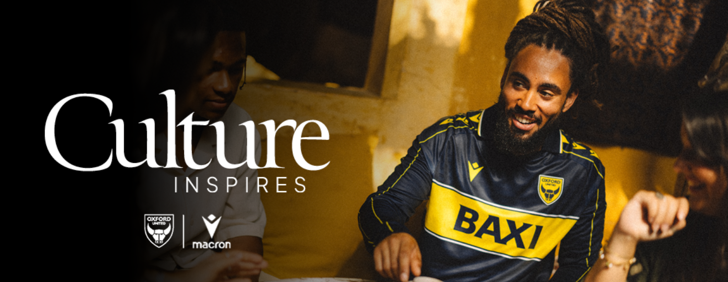 NEW - News item size 71 | Thames Valley Chamber of Commerce Promotional banner reading 'Culture Inspires' featuring a smiling man in a navy and yellow Oxford United jersey with club and Macron logos.